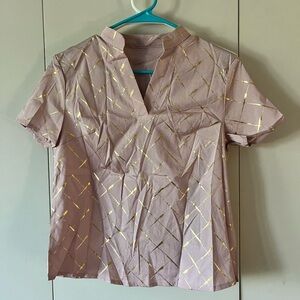 SHEIN pink with gold Short Sleeve Boxy Button Down Shirt
